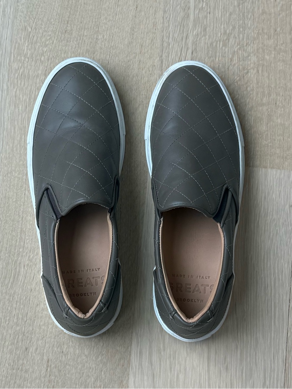 Greats Quilted Slip-On Sneakers in Olive with White Sole